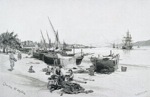 Les Détroits de Messine, avec le mont Etna au loin, Italie, de 
